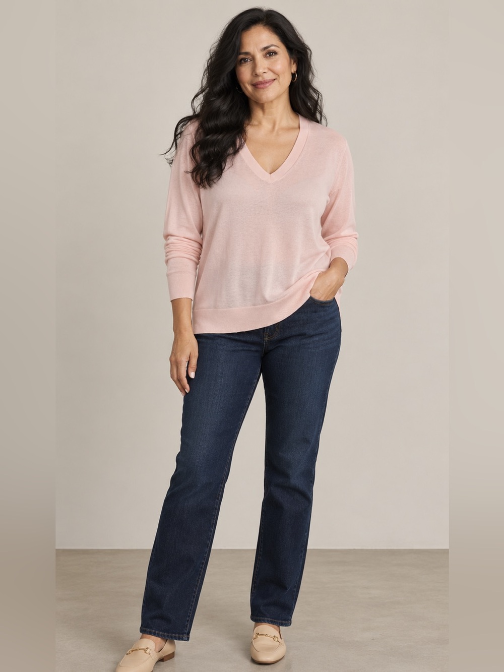 Banana Republic Factory Size M Blush Pink Cotton Blend V-Neck Sweater